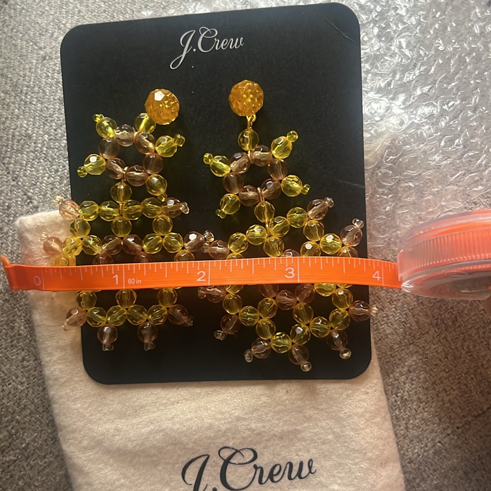 NWT J.Crew Yellow Beaded Post Statement Earrings - Picture 5 of 5